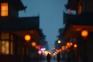 雾港航线剧照，雨夜码头上提灯的两个人影